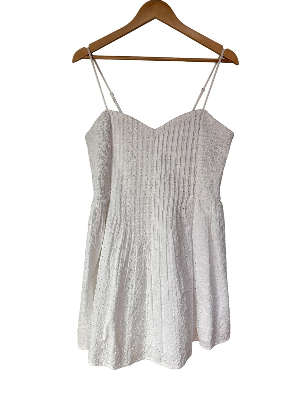 aerie White Cotton Eyelet Mini Dress with Embroidered Detail, Large - Picture 4 of 13